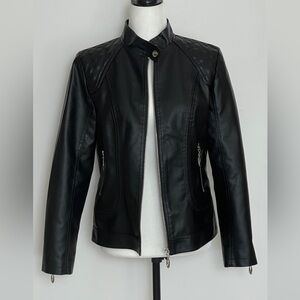 Black Women's Faux Moto Leather Jacket medium